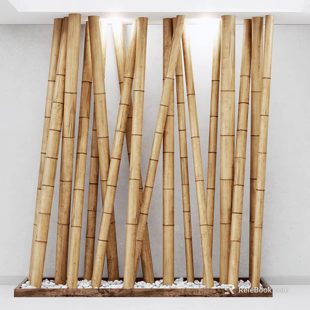 Natural Bamboo Poles Arranged Vertically Against White Background in Decorative Pattern 3d model