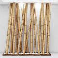Natural Bamboo Poles Arranged Vertically Against White Background in Decorative Pattern