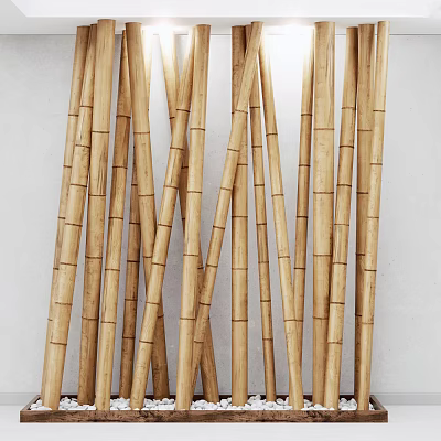 Natural Bamboo Poles Arranged Vertically Against White Background in Decorative Pattern 3d model