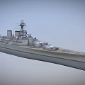 Gray Military Battleship Warship With Turrets Funnels Mast And Bridge Sailing On Sea