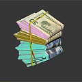 Household Supplies Colored Rubber Bands Bundling Stacked US Dollar And Euro Banknotes