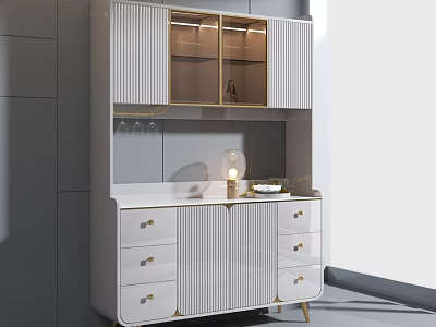 Elegant Modern Sideboard With White Cabinetry Gold Accents Glass Doors And Drawers 3d model
