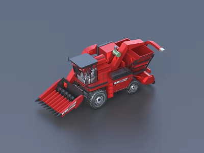Red Agricultural Combine Harvester with Cutting Reel and Storage Bin for Efficient Crop Harvesting 3d model
