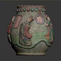 Colorful Traditional Ceramic Sculpture Vase With Intricate Carvings Figures Fortune Motifs And Beads