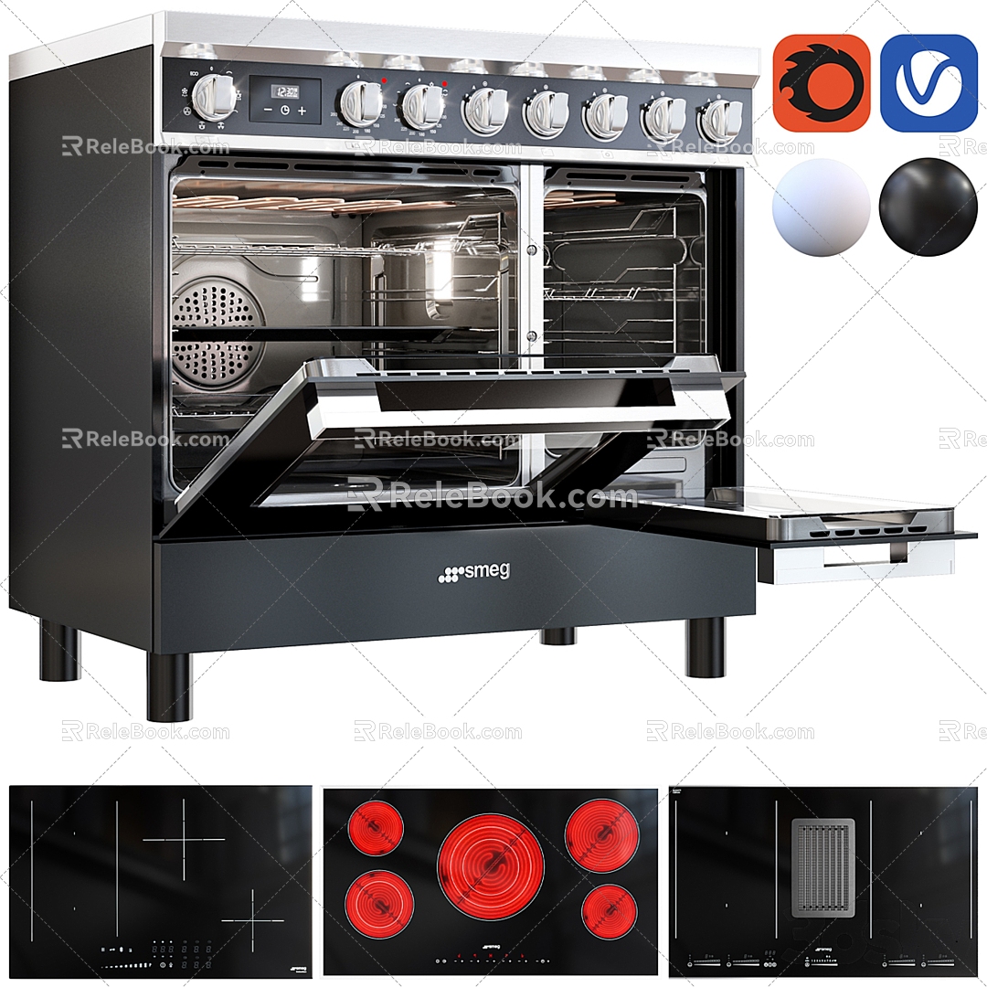 Gas oven integrated stove 3d model