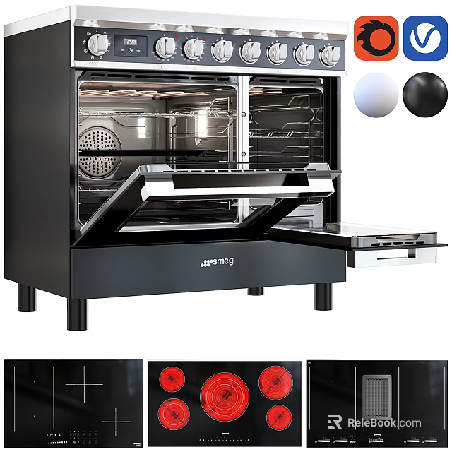 Black Double Oven Kitchen Appliance With Open Door And Modern Design Features 3d model 