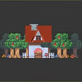 Cute House Exterior Design With Red Roof White Walls Apple Trees Green Lawn And Fence