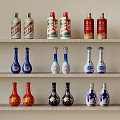 Various Beverage Bottles Displayed On Shelves With Different Colors And Designs 3d model
