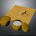 Traditional Household Go Game Set With Wooden Board And Lidded Stone Containers
