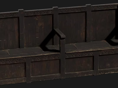 Wooden Public Bench With Carved Patterns And Solid Structure For Public Spaces 3d model