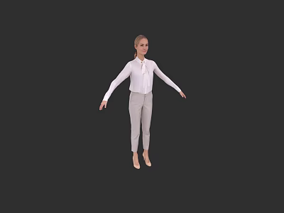 Woman in White Shirt and Beige Pants with Arms Outstretched Against Black Background 3d model