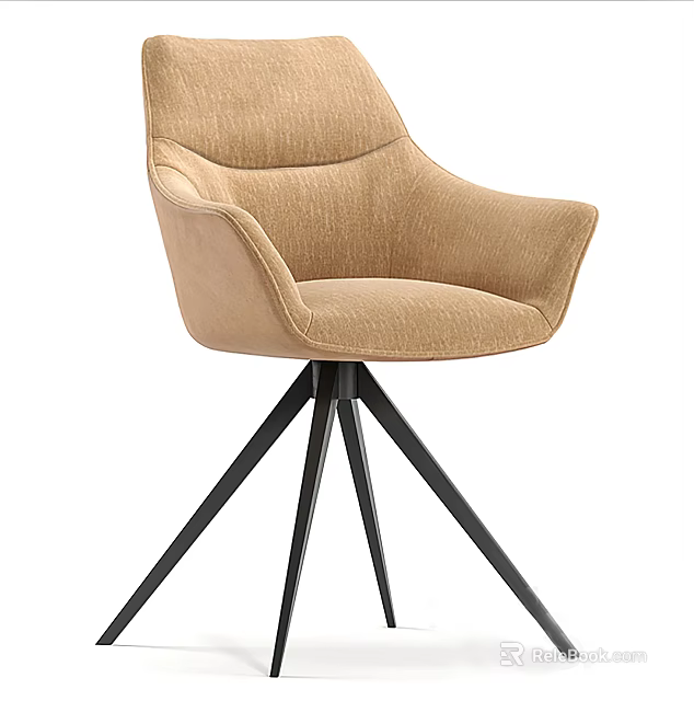 Beige Fabric Accent Chair With Armrest And Black Metal Tripod Base Modern Design 3d model 
