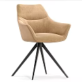 Beige Fabric Accent Chair With Armrest And Black Metal Tripod Base Modern Design