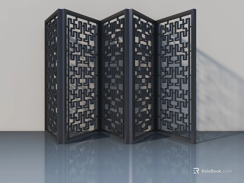 Geometric Pattern Hinged Door With Black Frame For Modern Interior Design 3d model