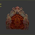 Ornate Mythical Gate With Intricate Carvings Gold Accents And Red Panels