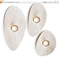 Three Light Colored Wall Lamps With Irregular Shape And Round Light Source 3d model