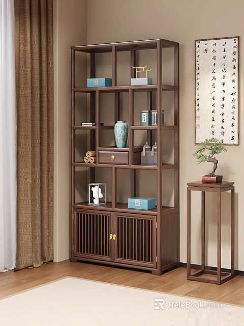 Solid Wood Traditional Chinese Bogu Shelf Displaying Vases Boxes Books And Ornaments 3d model 