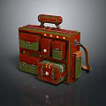 Vintage Suitcase With Multiple Pockets In Red And Green Color Design