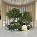 Decorative Rockery Stone Centerpiece with Greenery Illuminated Orb and Wooden Screen in Lobby