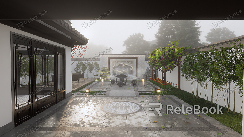 New Chinese Courtyard Courtyard Garden Landscape model