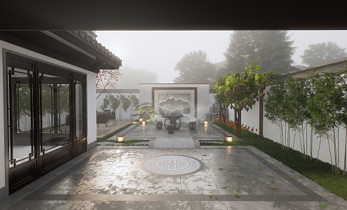 New Chinese Courtyard Garden Landscape 3d model