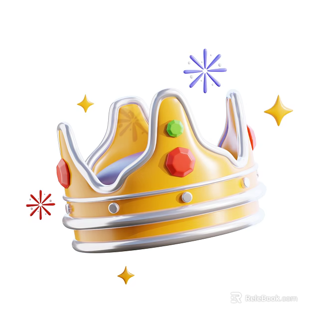 Decorative Yellow Crown Hat Adorned With Vibrant Colorful Gems Stars And Snowflakes 3d model 