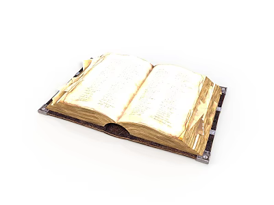 Old Open Book With Yellowed Pages And Handwritten Text On Dark Base 3d model