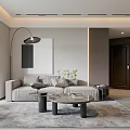 Modern Living Dining Room With TV Wall Sofa Coffee Table And Floor To Ceiling Windows