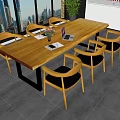 Modern Wooden Conference Table With Metal Frame Office Chairs Laptop Vase And City View