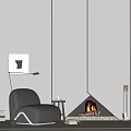 Modern Single Sofa Decorative Painting Table Lamp Floor Lamp Fireplace Side Table Coffee Cup 3d model