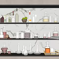 Elegant Glassware Set Display on Shelf With Marble Backdrop and Lighting