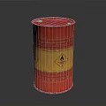Red Oil Drum With Yellow Label And Flame Symbol On Dark Background