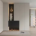 Modern Entryway With Black And White Cabinets Gold Pendant Light And White Sculpture