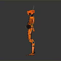Orange Mechanical Robot Character With Antenna Standing On Gray Background Mechanical Design 3d model