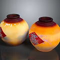 Decorative Ceramic Vases With Yellow Red Gradient And Oriental Patterns 3d model