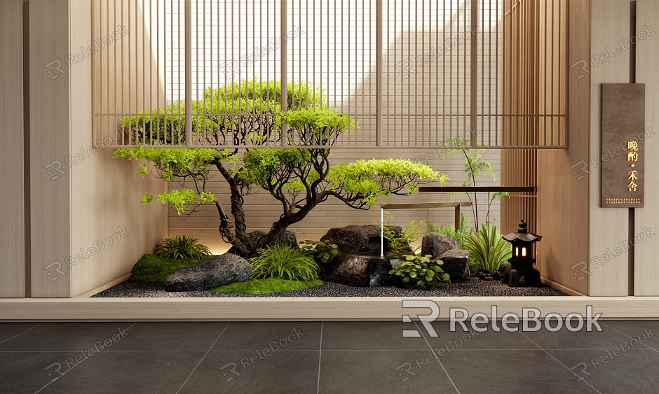 New Chinese Style Indoor Landscape Landscaping Courtyard Setches Home Entrance Landscaping Water Pot Waterscape Plants Pile Stone model