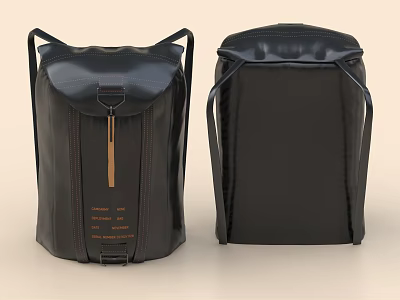 Black Modern Backpack Design With Orange Label Zipper Closure And Adjustable Straps 3d model
