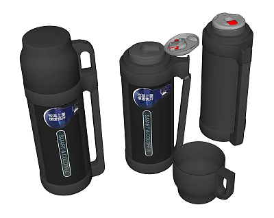 Black Thermal Insulated Mugs with Handle Lid Brand Label and Various Styles Design 3d model