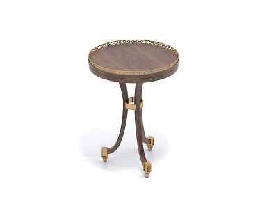 Round Walnut Coffee Table With Wooden Top Gold Accents And Metal Legs On Casters 3d model