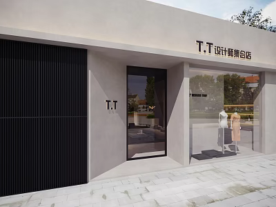 Modern Storefront For T.T Design Concept With Glass Door And Display Window 3d model
