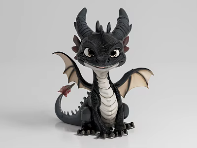Cute Black Dragon Figure With Horns Wings And White Underbelly Design 3d model