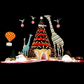 Christmas Decorative Scene With Tree Giraffes Hot Air Balloon Gifts And Snow Piles