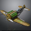 Vintage Space Aircraft 3D Model with Propeller Wings and Green Accents