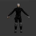 3D Character Model With White Hair Black Tight Outfit Knee Pads And Dagger