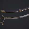 Traditional Japanese Katana Weapon With Black Scabbard Gold Accents Sharp Blade And Ornate Handle