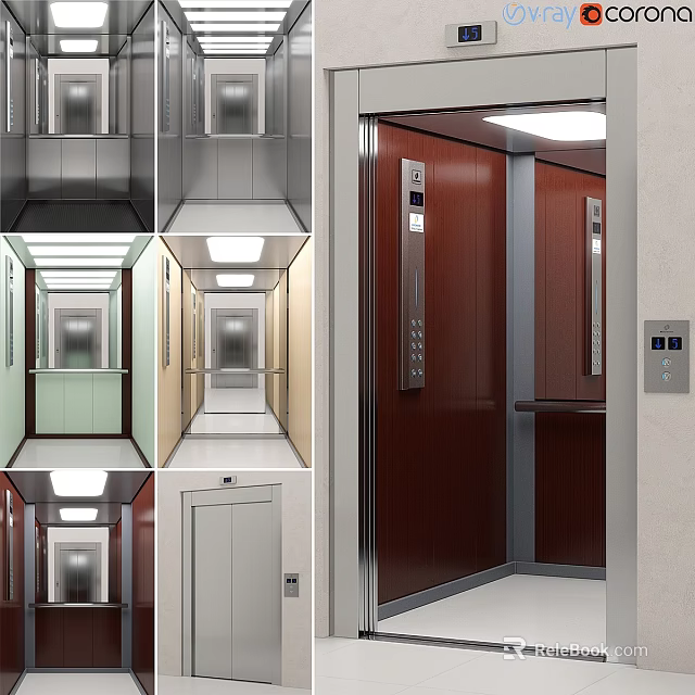 Modern Elevator Interior And Door Designs With Various Materials And Colors 3d model 