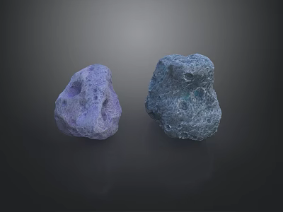 Two Purple And Blue Perforated Rockery Stones Placed On Dark Surface 3d model