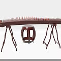 Traditional Dark Wood Chinese Zither with Sturdy Stand and Matching Small Round Stool