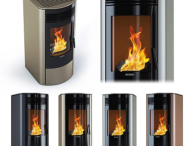 Multiple Modern Fireplace Styles in Black Bronze and Brown with Bright Flame for Interior Design 3d model