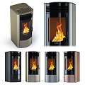 Multiple Modern Fireplace Styles in Black Bronze and Brown with Bright Flame for Interior Design 3d model